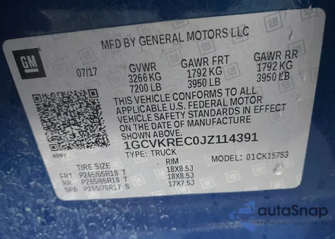 2018 Chevrolet Silverado 1500 2Lt z USA, uszkodzony, nr VIN 1GCVKREC0JZ114391